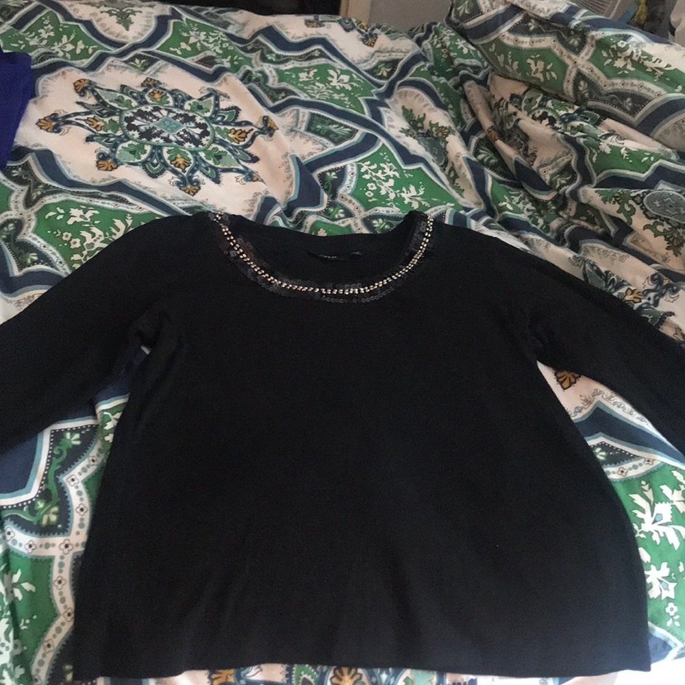 Petite women’s  sweater with embellished neckline